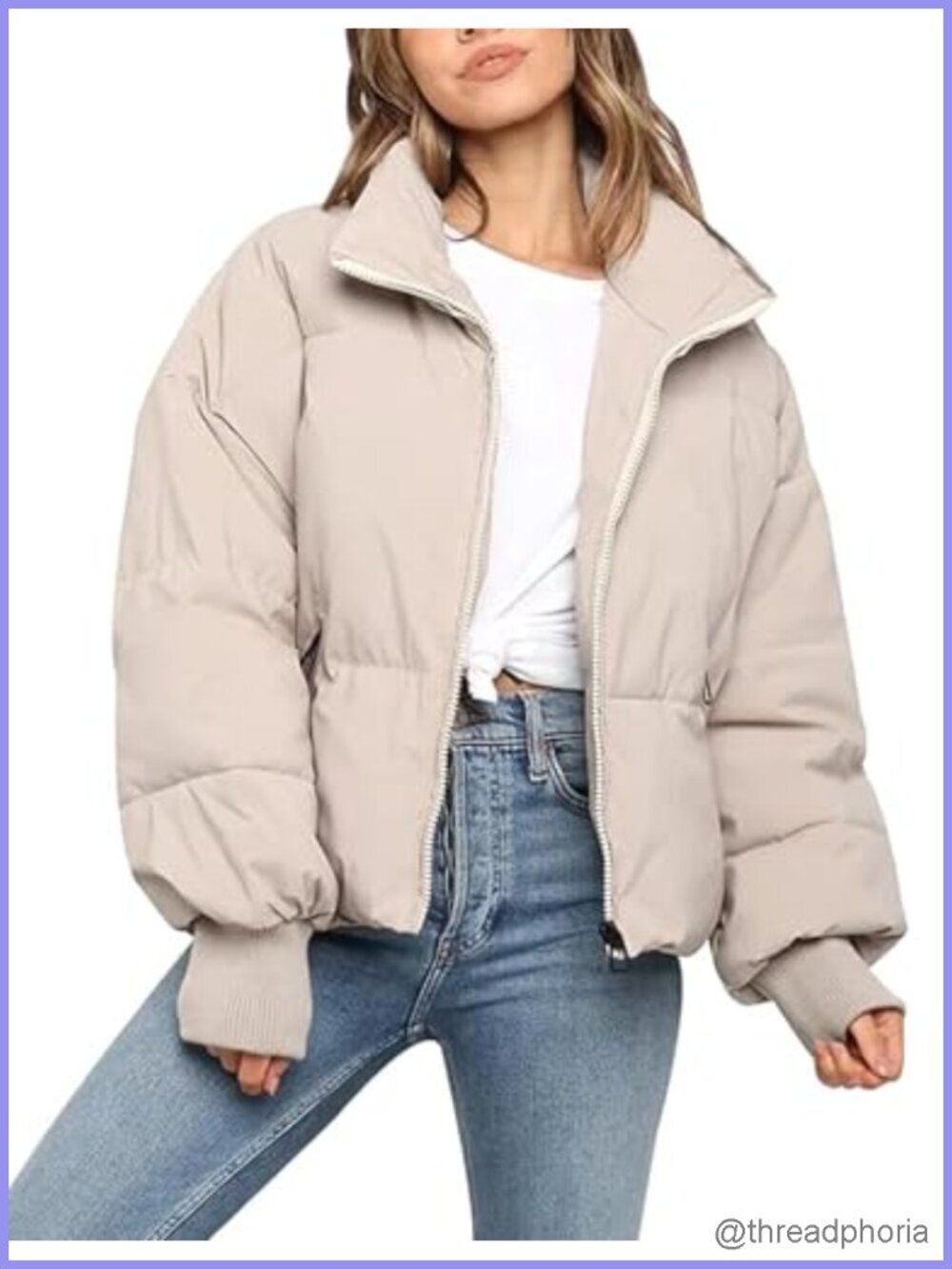 Women's Cropped Puffer Jacket Coat Short Warm Quilted Puffer with Stand Collar